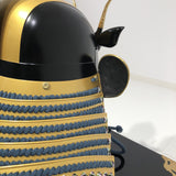 【O-032-K】Deep navy blue thread laced chest-guard two-piece cuirass armor (helmet only)：紺糸威胸取二枚胴具足（兜のみ）
