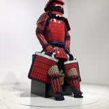 【O-061】Deep navy blue thread laced red barrel shoulder guards two-piece cuirass armor：濃紺糸威赤桶側二枚胴具足