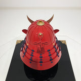 【O-061-K】Deep navy blue thread laced red barrel shoulder guards two-piece cuirass armor (helmet only)：濃紺糸威赤桶側二枚胴具足（兜のみ）