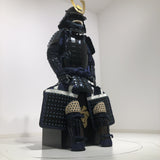 【O-058】Navy Blue Thread Laced Black Okegawa Two-Piece Cuirass Armor with Kuwagata Crest：紺糸威黒桶側二枚胴具足（鍬形）