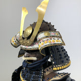 【O-046】Navy Blue Thread Laced Rusted Iron Dome Riveted Two-Piece Cuirass Armor：紺糸威鉄錆笠鋲二枚胴具足