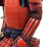 【O-062】Two-Piece Armor with Red Barrel Shoulder Guards, Deep Navy Blue Lacing, and Hand-Painted Lacquer Finish：濃紺糸威赤桶側二枚胴具足（手時代塗）