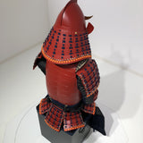 【O-079】Deep navy blue thread laced red matte riveted two-piece cuirass armor with peach-shaped helmet：濃紺糸威赤艶消鋲綴二枚胴具足（桃形兜)