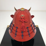 【O-062-K】Dark blue thread laced black barrel shoulder guards two-piece cuirass armor with period lacquer finish (helmet only)：濃紺糸威赤桶側二枚胴具足（時代塗）（兜のみ）