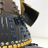 【O-046-K】Deep navy blue thread laced rusted iron umbrella riveted two-piece cuirass armor (helmet only)：紺糸威鉄錆笠鋲二枚胴具足（兜のみ）