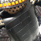 【O-050】Navy Blue Thread Laced Black Matte Riveted Two-Piece Cuirass Armor (Zunari-style Helmet)：紺糸威黒艶消鋲綴二枚胴具足（頭形兜）