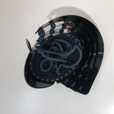 【O-063-K】Dark blue thread laced black barrel shoulder guards two-piece cuirass armor (helmet only)： 紺糸威黒桶側二枚胴具足（兜のみ）