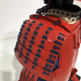 【O-062】Two-Piece Armor with Red Barrel Shoulder Guards, Deep Navy Blue Lacing, and Hand-Painted Lacquer Finish：濃紺糸威赤桶側二枚胴具足（手時代塗）