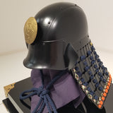 【O-050-K】Navy Blue Thread Laced Black Matte Finish Riveted Two-piece Dou Armor (Atamagata) (Helmet Only)：紺糸威黒艶消鋲綴二枚胴具足（頭形）（兜のみ）