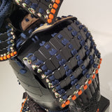 【O-050】Navy Blue Thread Laced Black Matte Riveted Two-Piece Cuirass Armor (Zunari-style Helmet)：紺糸威黒艶消鋲綴二枚胴具足（頭形兜）