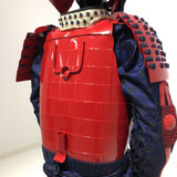 【O-061】Deep navy blue thread laced red barrel shoulder guards two-piece cuirass armor：濃紺糸威赤桶側二枚胴具足