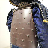 【O-046】Navy Blue Thread Laced Rusted Iron Dome Riveted Two-Piece Cuirass Armor：紺糸威鉄錆笠鋲二枚胴具足