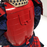【O-061】Deep navy blue thread laced red barrel shoulder guards two-piece cuirass armor：濃紺糸威赤桶側二枚胴具足