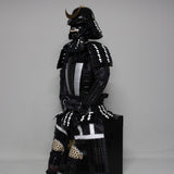 【O-057】Black and White Thread Laced Black Okegawa Two-Piece Cuirass Armor：黒白糸威黒桶側二枚胴具足