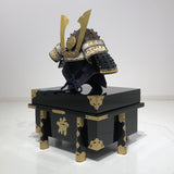 【O-046-K】Deep navy blue thread laced rusted iron umbrella riveted two-piece cuirass armor (helmet only)：紺糸威鉄錆笠鋲二枚胴具足（兜のみ）