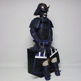 【O-065】Dark Navy Blue Thread Laced Black Barrel Side Two-Piece Cuirass Armor (Hand-Finished Matte Lacquer)：濃紺糸威黒桶側二枚胴具足（手時代塗）