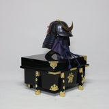 【O-065-K】Deep navy blue thread laced black barrel shoulder guards two-piece cuirass armor with hand-painted traditional lacquer finish (helmet only)：濃紺糸威黒桶側二枚胴具足（手時代塗）（兜のみ）