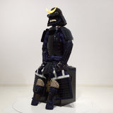 【O-065-1】Deep navy blue thread laced black barrel shoulder guards two-piece cuirass armor：濃紺糸威黒桶側二枚胴具足