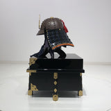 【O-045-K】Deep navy blue thread laced rusted iron riveted two-piece cuirass armor (helmet only)：紺糸威鉄錆鋲綴二枚胴具足（兜のみ）