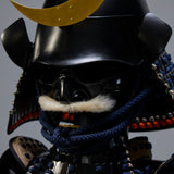 【O-051】Dark blue thread laced black matte riveted two-piece cuirass armor with peach-shaped helmet：紺糸威黒艶消鋲綴二枚胴具足（桃形兜）