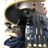 【O-046】Navy Blue Thread Laced Rusted Iron Dome Riveted Two-Piece Cuirass Armor：紺糸威鉄錆笠鋲二枚胴具足
