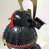 【O-047】Deep navy blue thread laced Iyo-style simple tied two-piece cuirass armor with matte lacquer finish：濃紺糸威伊予素懸二枚胴具足(艶消塗)