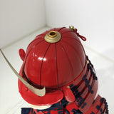 【O-061】Deep navy blue thread laced red barrel shoulder guards two-piece cuirass armor：濃紺糸威赤桶側二枚胴具足