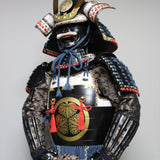 【O-047】Deep navy blue thread laced Iyo-style simple tied two-piece cuirass armor with matte lacquer finish：濃紺糸威伊予素懸二枚胴具足(艶消塗)