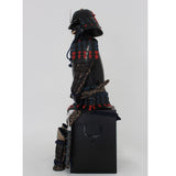 【O-055】Navy and red thread laced chest-fastened black barrel shoulder guards two-piece cuirass armor with twelve-plated helmet (hand-painted traditional lacquer finish)：紺赤糸威胸取黒桶側二枚胴具足・十二間兜（手時代塗）