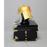 【O-073-K】White thread laced gold-lacquered barrel shoulder guards two-piece cuirass armor (helmet only)：白糸威金塗桶側二枚胴具足（兜のみ）