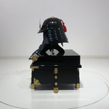 【O-063-K】Dark blue thread laced black barrel shoulder guards two-piece cuirass armor (helmet only)： 紺糸威黒桶側二枚胴具足（兜のみ）