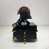【O-059-K】Deep navy blue thread laced brown barrel shoulder guards two-piece cuirass armor (helmet only)：濃紺糸威茶桶側二枚胴具足（兜のみ）