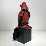 【O-079】Deep navy blue thread laced red matte riveted two-piece cuirass armor with peach-shaped helmet：濃紺糸威赤艶消鋲綴二枚胴具足（桃形兜)