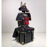 【O-013】Dark Navy Blue Thread Laced Fur-Trimmed Two-Piece Cuirass Armor (Matte Finish)：紺糸威毛引二枚胴具足（艶消塗）