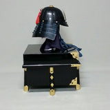 【O-064-K】Dark blue thread laced black barrel shoulder guards two-piece cuirass armor with traditional period lacquer finish (helmet only)：紺糸威黒桶側二枚胴具足（時代塗）（兜のみ）
