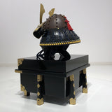 【O-046-K】Deep navy blue thread laced rusted iron umbrella riveted two-piece cuirass armor (helmet only)：紺糸威鉄錆笠鋲二枚胴具足（兜のみ）