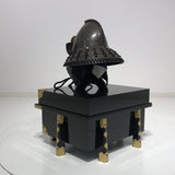 【O-069-K】Black thread laced chest-guard ridge two-piece cuirass armor (helmet only)：黒糸威胸取鎬二枚胴具足（兜のみ）