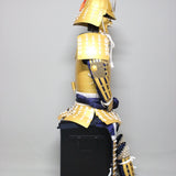 【O-073】White thread laced gold lacquered barrel shoulder guards two-piece cuirass armor：白糸威金塗桶側二枚胴具足