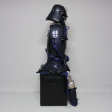 【O-065】Dark Navy Blue Thread Laced Black Barrel Side Two-Piece Cuirass Armor (Hand-Finished Matte Lacquer)：濃紺糸威黒桶側二枚胴具足（手時代塗）