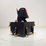 【O-065-1-K】Deep navy blue thread laced black barrel shoulder guards two-piece cuirass armor (helmet only)：濃紺糸威黒桶側二枚胴具足（兜のみ）