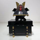 【O-046-K】Deep navy blue thread laced rusted iron umbrella riveted two-piece cuirass armor (helmet only)：紺糸威鉄錆笠鋲二枚胴具足（兜のみ）