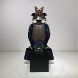 【O-046】Navy Blue Thread Laced Rusted Iron Dome Riveted Two-Piece Cuirass Armor：紺糸威鉄錆笠鋲二枚胴具足