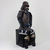 【O-053】Dark blue thread laced iron rusted riveted two-piece cuirass armor with head-shaped helmet：紺糸威鉄錆笠鋲二枚胴具足（頭形兜）
