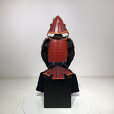 【O-079】Deep navy blue thread laced red matte riveted two-piece cuirass armor with peach-shaped helmet：濃紺糸威赤艶消鋲綴二枚胴具足（桃形兜)