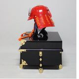 【O-060-K】Scarlet thread laced red barrel shoulder guards two-piece cuirass armor (helmet only)：緋糸威赤桶側二枚胴具足（兜のみ）