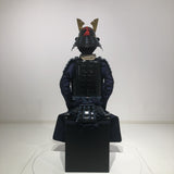【O-058】Navy Blue Thread Laced Black Okegawa Two-Piece Cuirass Armor with Kuwagata Crest：紺糸威黒桶側二枚胴具足（鍬形）