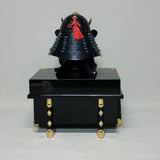【O-064-K】Dark blue thread laced black barrel shoulder guards two-piece cuirass armor with traditional period lacquer finish (helmet only)：紺糸威黒桶側二枚胴具足（時代塗）（兜のみ）