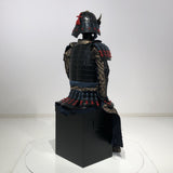 【O-055】Navy and red thread laced chest-fastened black barrel shoulder guards two-piece cuirass armor with twelve-plated helmet (hand-painted traditional lacquer finish)：紺赤糸威胸取黒桶側二枚胴具足・十二間兜（手時代塗）