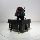 【O-063-K】Dark blue thread laced black barrel shoulder guards two-piece cuirass armor (helmet only)： 紺糸威黒桶側二枚胴具足（兜のみ）