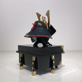 【O-013-K】Deep navy blue thread laced fur pull two-piece cuirass armor (helmet only)：紺糸威毛引二枚胴（兜のみ）